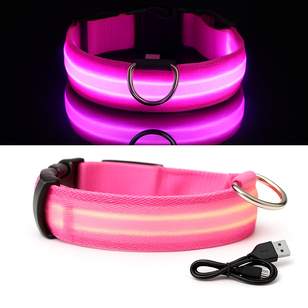 USB LED Hundehalsband - Sichtbarkeit & Sicherheit bei jedem Spaziergang // pink