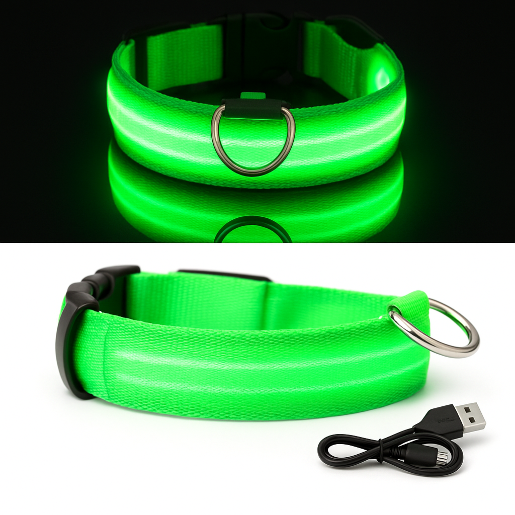 USB LED Hundehalsband - Sichtbarkeit & Sicherheit bei jedem Spaziergang // grün