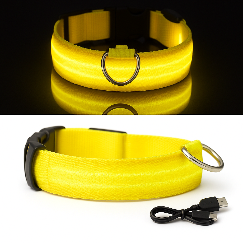 USB LED Hundehalsband - Sichtbarkeit & Sicherheit bei jedem Spaziergang // gelb
