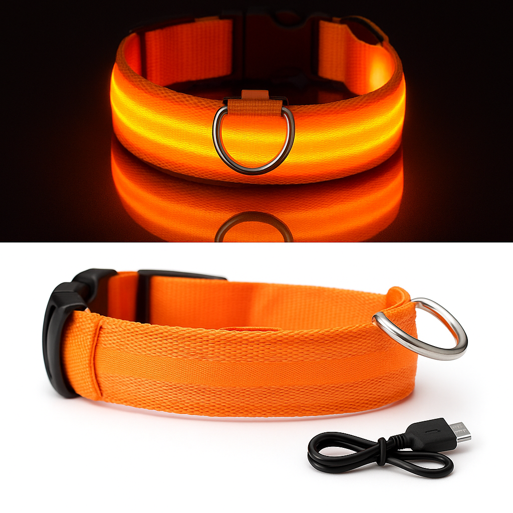 USB LED Hundehalsband - Sichtbarkeit & Sicherheit bei jedem Spaziergang // orange